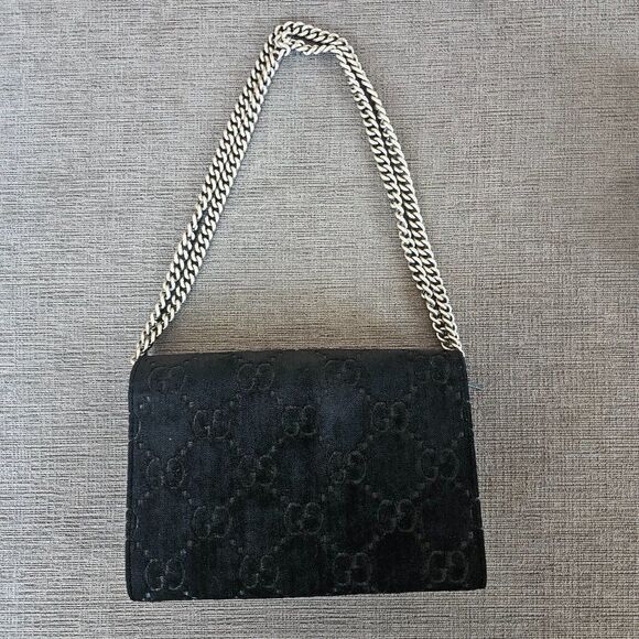 Gucci Brand new Authentic Women's Black GG Velvet Mini Dionysus Chain purss - Picture 8 of 16